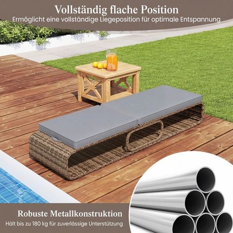 Lot de 2 bains de soleil en rotin tressé gris avec coussins et dossier réglable sur 7 positions, pour balcon, terrasse et jardin (1/5)