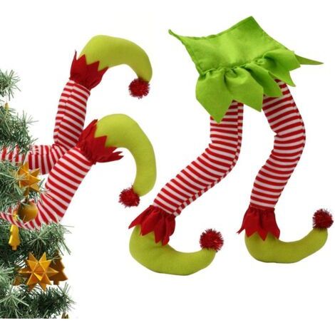 Décoration de sapin de Noël avec des jambes de lutin en peluche coincées, ornement pour les fêtes de fin d'année, décoration intérieure et extérieure (1/5)