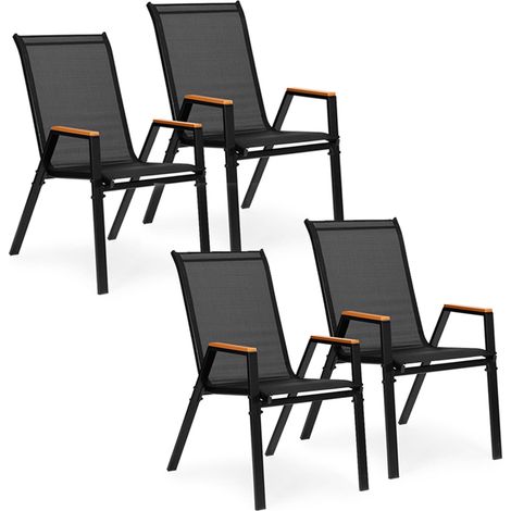 4er-Set stapelbare Gartenstühle, Schwarz, Stahl & Netzgewebe (1/5)
