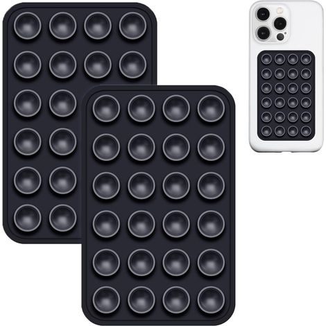 Support Téléphone Ventouse Silicone - Lot de 2 - Antidérapant - Adhésif Universel - Selfie et Vidéo - Noir (1/5)