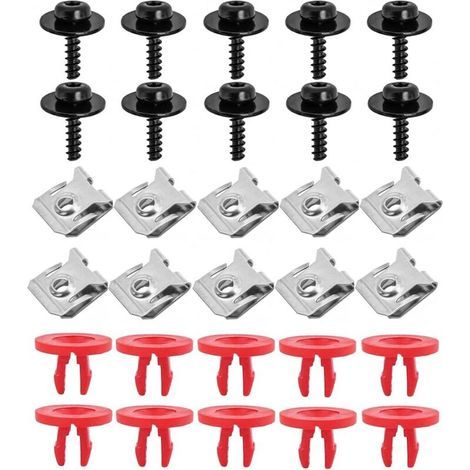 30 clips et vis en forme de U pour carrosserie automobile, écrous et boulons métalliques pour clips de fixation automobile, clip de fixation métallique en forme de U avec vis autotaraudeuses à tête he (1/4)