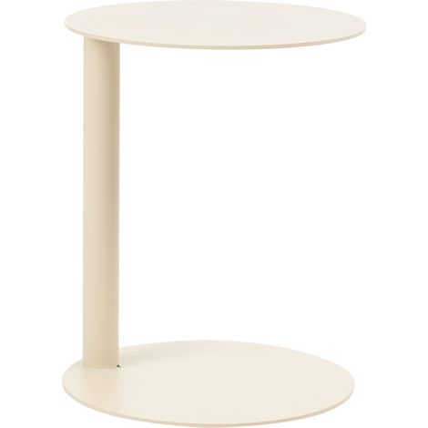 Mesa auxiliar de jardín de diseño moderno de acero con recubrimiento en polvo resistente redonda 40 cm exterior beige Venturina (1/5)