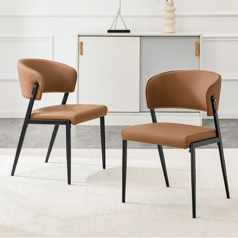 Chaises de salle à manger modernes rembourrées en PU, lot de 2, marron HAVRYA (1/5)