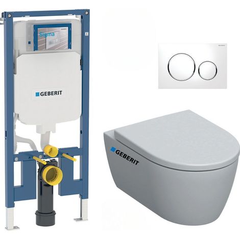 Pack WC Bati-support Geberit Duofix extra-plat + WC sans bride Geberit iCon + Abattant softclose + Plaque blanche (SLIM-iCon-C) (1/5)