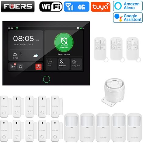 (Pack 12) Système d'alarme de sécurité pour maison connectée avec écran TFT 7 pouces, Wi-Fi 4G LTE et protection antivol. (1/5)
