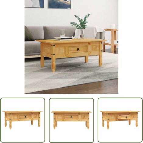 The Living Store Table basse Pin mexicain Gamme Corona 100 x 55 x 44 cm - Table Basse - Table D'appoint - Meubles Mexicains - Style Corona - Table En Bois (1/5)