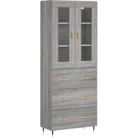 Buffet bahut commode armoire meuble de rangement organisateur cuisine salle de séjour salon haut sonoma 69,5 x 34 x 180 cm bois d'ingénierie gris