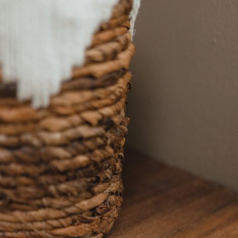 Petit Panier en Jonc de Mer Cache-Pot Rond Tressé Style Bohème Macramé pour Plantes - PANGIVO (1/4)
