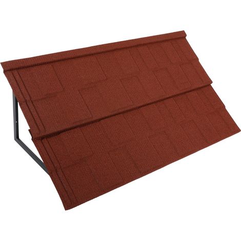 Lot de 2 stores métalliques rouges - 134x42 cm - Protection soleil et pluie - Acier alu-zinc - Pour fenêtre, porte - Incliné (1/5)