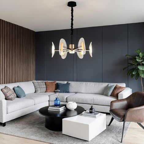 LED Pendelleuchte 6-flammig, moderne Hängelampe aus hochwertigem Metall und Acryl, Ø 60 cm, 3 einstellbare Farbtemperaturen, stilvolle Deckenbeleuchtung für Wohnzimmer, Esszimmer und Schlafzimmer