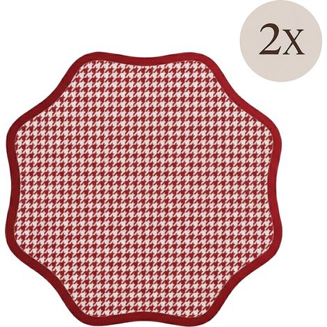 Nappe de table Tim, set de 2, Bord ondulé, Motif Pied-de-poule, Lavable, Made in Italy, Forme, 40x40 cm Rouge
