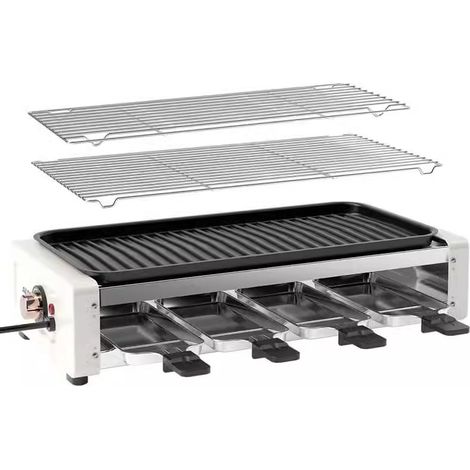 Grill multifonction, 1500W, inox, grill, crêpière, 8 personnes, température réglable, plaque en fonte réversible, haute puissance (1/4)