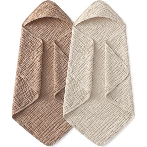 Asciugamani con cappuccio per neonati - Set da 2 - Asciugamani in rete di cotone per neonati - Con cappuccio - neonati - bambini piccoli - e bambini - 76 x 76 cm - 76 x 76 cm (1/3)