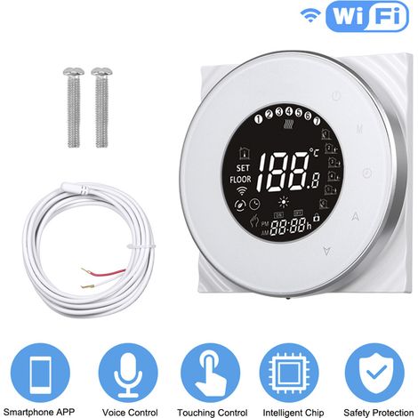 Intelligenter WLAN-Thermostat für Fußbodenheizung, Sprach- und App-Steuerung, schwer entflammbares PC/ABS-Material, Weiß, 90 x 14 mm, kompatibel mit 95–240 V (1/5)