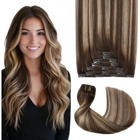 Extension per capelli umani Remy con clip, vestibilità comoda, 4 x 27 x 4 pollici. (1/2)