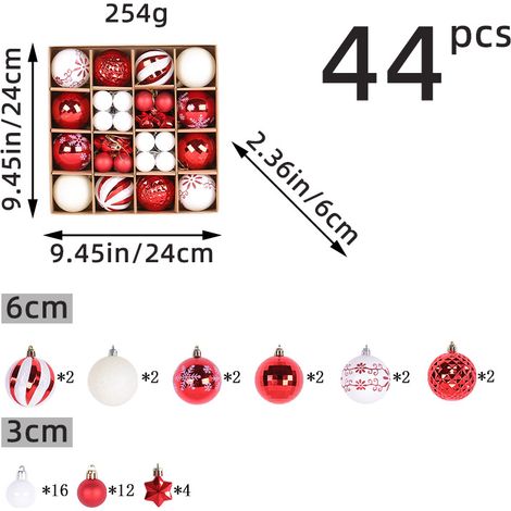 S-giant - Boules de Noël Traditionnelles - Coffret de 44 Pièces - Décoration Sapin de Noël(rouge + blanc) (1/5)