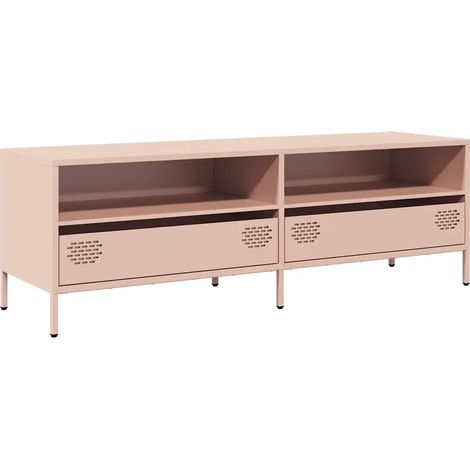 Mobile porta TV robusto con 2 vani e 2 cassetti stile industriale 135 x 39 x 43 cm realizzato in acciaio laminato a freddo rosa 020049754