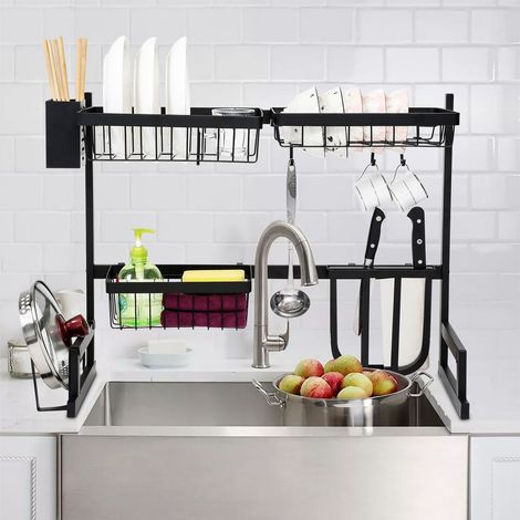 Sopra lavello Dish organizzer cucina scaffale cucina in acciaio colore nero