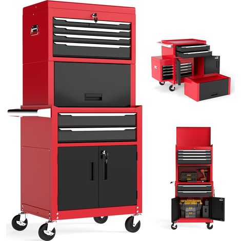 COSTWAY 6-Drawer Rolling Tool Chest 3-in-1 Heavy-Duty Tool Storage Cabinet-Red (1/5)