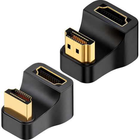 2 Pièces Adaptateur HDMI Coudé, Connecteur HDMI 180 Degrés HDMI 2.1 U Mâle vers Femelle UHD 8K@60Hz 4K@120Hz 2K@240Hz Prise Charge 3D HDR eARC HDTV Moniteur Projecteur Câble HDMI Angle Droit Inversé (1/5)