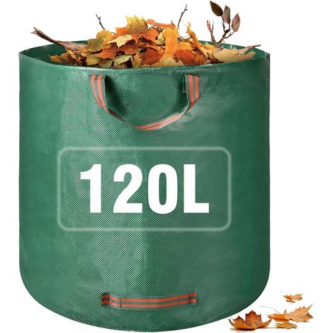 Sacs à déchets de jardin 120 L très résistants poignées grands sacs poubelle réutilisables verts collecte l herbe coupée 1 paquet (1/5)