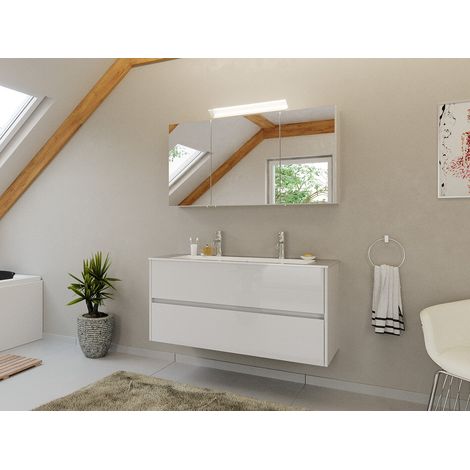 Doppel-Badmöbel Set Taifun 2tlg. 120 cm mit Spiegelschrank weiß Hgl (1/5)