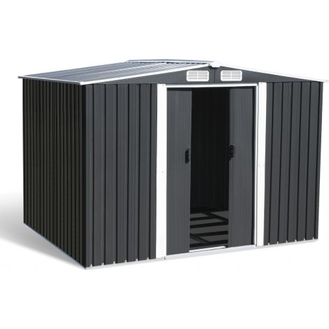Idmarket – Abri de jardin métal 5,3 m² gris anthracite – Acier galvanisé – Double porte coulissante – Base solide en métal – 4 bouches d'aération
