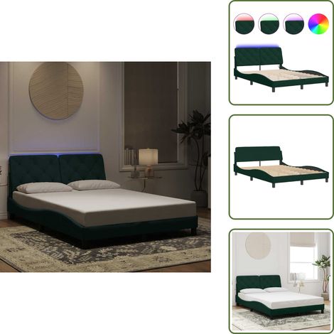 The Living Store Cadre de lit avec lumières LED vert foncé 140x200 cm velours - Cadre De Lit - Lit Avec Led - Lit Design - Lit Velours - Lit Double (1/5)