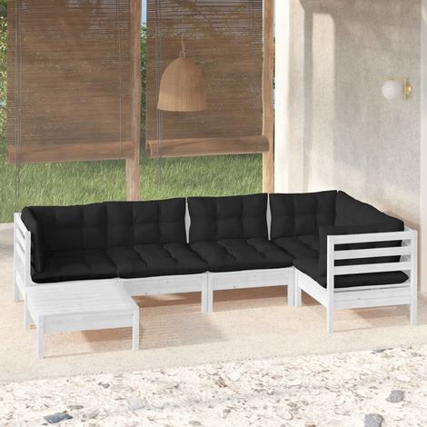 vidaXL 6-tlg. Garten-Lounge-Set mit Kissen Weiß Kiefer Massivholz (1/5)