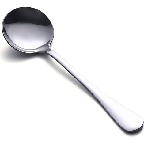 Juego de 8 cucharas soperas de acero inoxidable de primera calidad, redondas y profundas, pesadas y resistentes. (1/5)