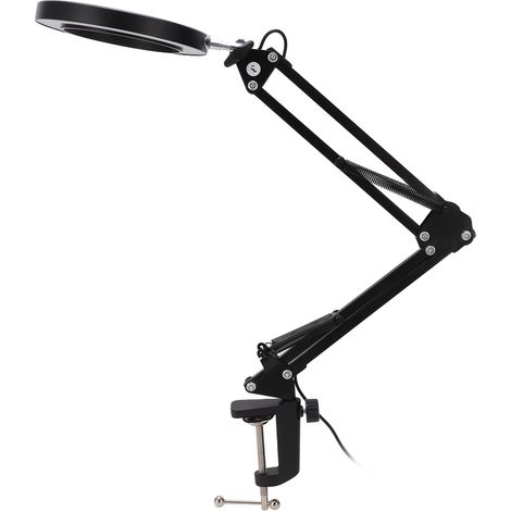 Loupe grossissante 5X avec éclairage LED, bras flexible, 10 niveaux de luminosité, 3 couleurs, lampe de bureau à pince (1/5)