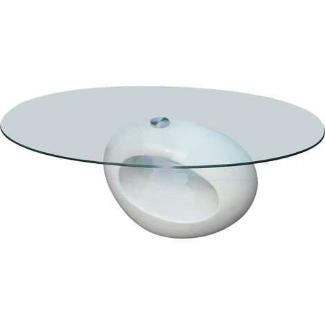 Table basse Table d'appoint pour Salon Chambre - avec dessus de table en verre ovale Blanc brillant BV626897 - BonneVie (1/5)
