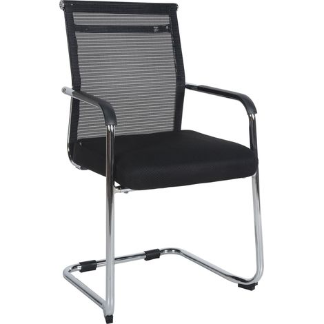 Sillón de oficina silla de comedor sin ruedas en tela de malla negra base metálica BUR10679 (1/5)