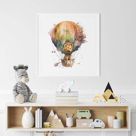 Poster / Affiche carrée Enfants - Lion montgolfière - 50x50 cm (1/3)