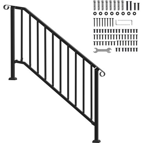 Mophorn Pasamanos para escaleras exteriores, kit de pasamanos para escaleras de 5 a 6 escalones. Pasamanos de acero al carbono de transición con kit de instalación. Ideales para personas mayores