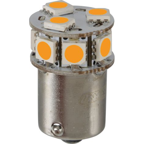 24V Led series - 10 SMD x 1 chip - (P21W) - BA15s - 1 pz  - Scatola - Arancio - Doppia polarità - Resistenza incorporata (1/2)