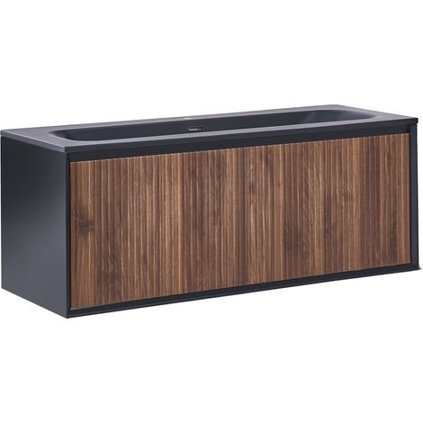 Mueble de baño suspendido con lavabo frente de MDF 1 cajón 120 x 46 cm marrón claro Titicaca (1/5)