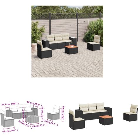 6-tlg. Garten-Sofagarnitur mit Kissen Schwarz Poly Rattan - Gartenmöbel - Outdoor Möbel - Rattan Gartenset - Lounge Set - Esstisch - Home & Living (1/3)