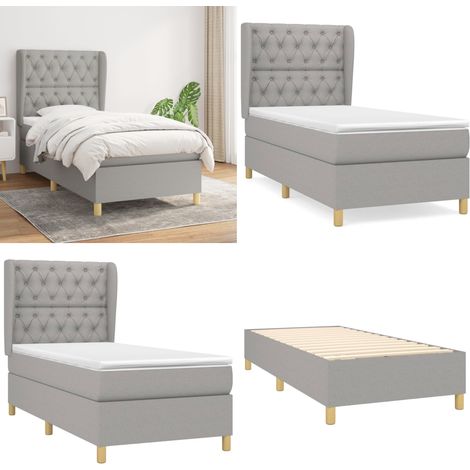 Sommier à lattes de lit avec matelas Gris clair 80x200 cm Tissu - Lit Tapissier - Lit Double - Matelas À Ressorts Ensachés - Literie - Chambre À Coucher - Home & Living (1/5)