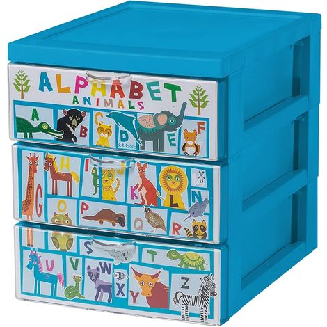 Tour de Rangement Plastique, 3 Petits Tiroirs, Design Alphabet, Rangement Enfant, Format A5, Organisateur de Bureau, Pour Accessoires, Salle de bain, Cosmétiques, Sans BPA, Tour, SCF-A5 (1/4)