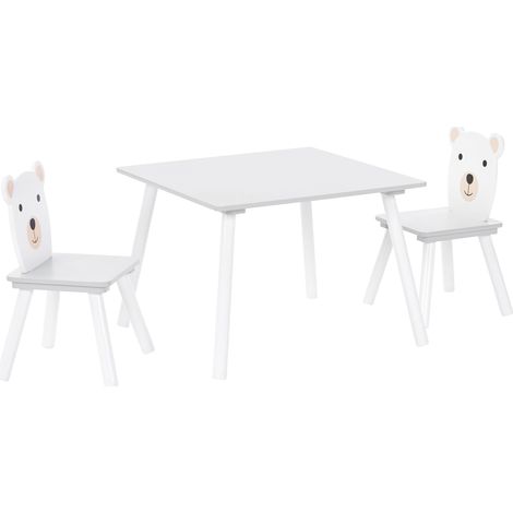 2 Seater Kids Set Table with Chairs MDF Pine Wood Legs Nightstand Playroom Storage Animal Theme Kids Room Scandinavian Style MIMILI (1/5)