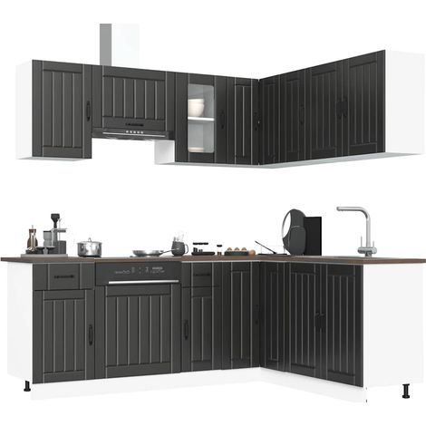 Mueble de cocina Lucca negra 11 piezas madera contrachapada (1/5)
