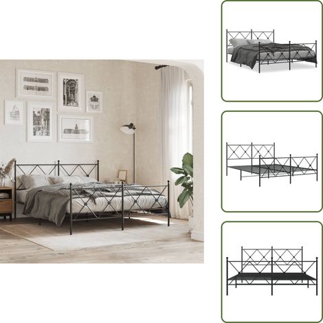 Cadre de lit métal sans matelas avec pied de lit noir 150x200cm - Cadre De Lit - Lit Double - Lit Metal - Lit Noir - Meuble Chambre (1/5)