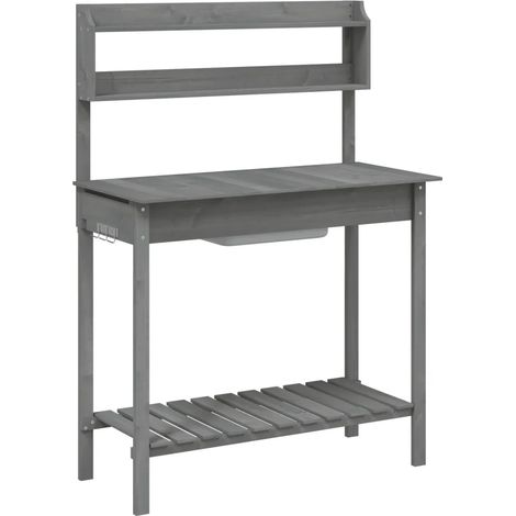 Mesa de trabajo para macetas con fregadero de madera maciza de abeto para jardín 147,5 x 44 x 139,5 cm práctica moderna gris 020046209 (1/5)