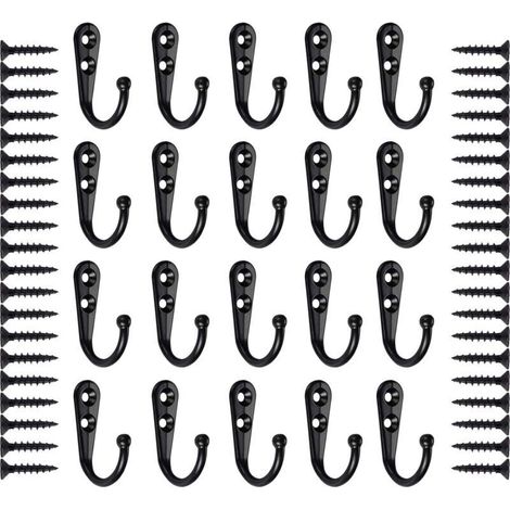 20 Pièces Crochets,Crochet mural noir,crochet porte manteau,Porte Manteau Mural,Crochet Métal De Porte,Rétro Crochet de Manteau avec Vis (1/4)