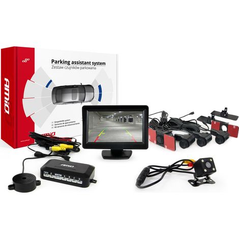 Kit di sensori di parcheggio TFT01 da 4,3" con telecamera HD-315-LED e 4 sensori interni neri. (1/5)