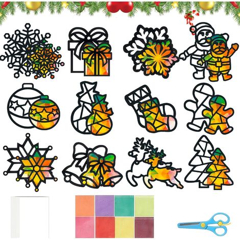 Set Decorazioni Natalizie Finestre 12 Pezzi Carte Colorate (1/5)