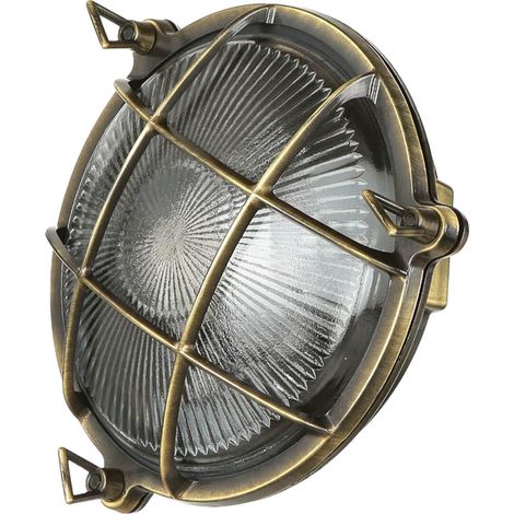 Wandleuchte außen Ø 21 cm Glas Echt-Messing Außenlampe Wand Terrasse