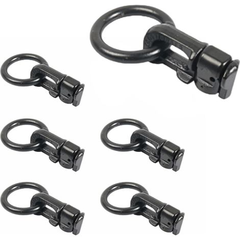 Set of 6 double L-shaped tie-down fittings with heavy-duty 2.5-ton carbon steel O-ring for truck bed, trailer, pickup, camper van, ATV - Black (1/5)