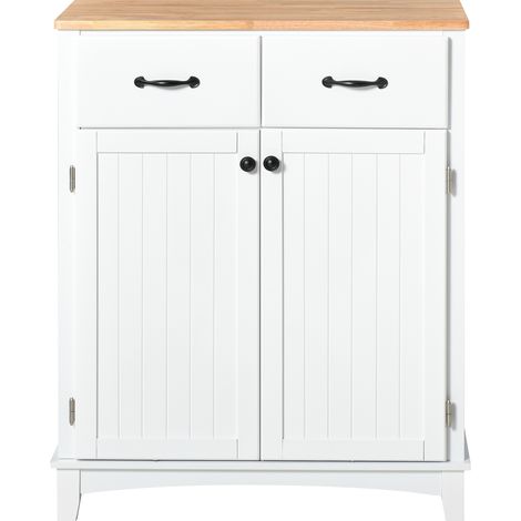 Modern Kitchen Cupboard, Wooden Storage Cabinet, Tableware Organizer 2 Drawers for Living & Dining Room, White (1/5)